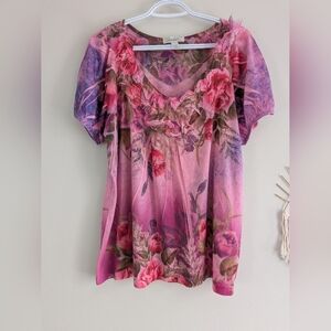 Dressbarn Pink and Purple Floral Blouse